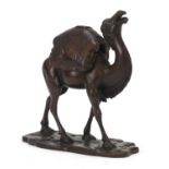 Japanese patinated bronze camel incense burner, character marks to the base, 14.5cm high :