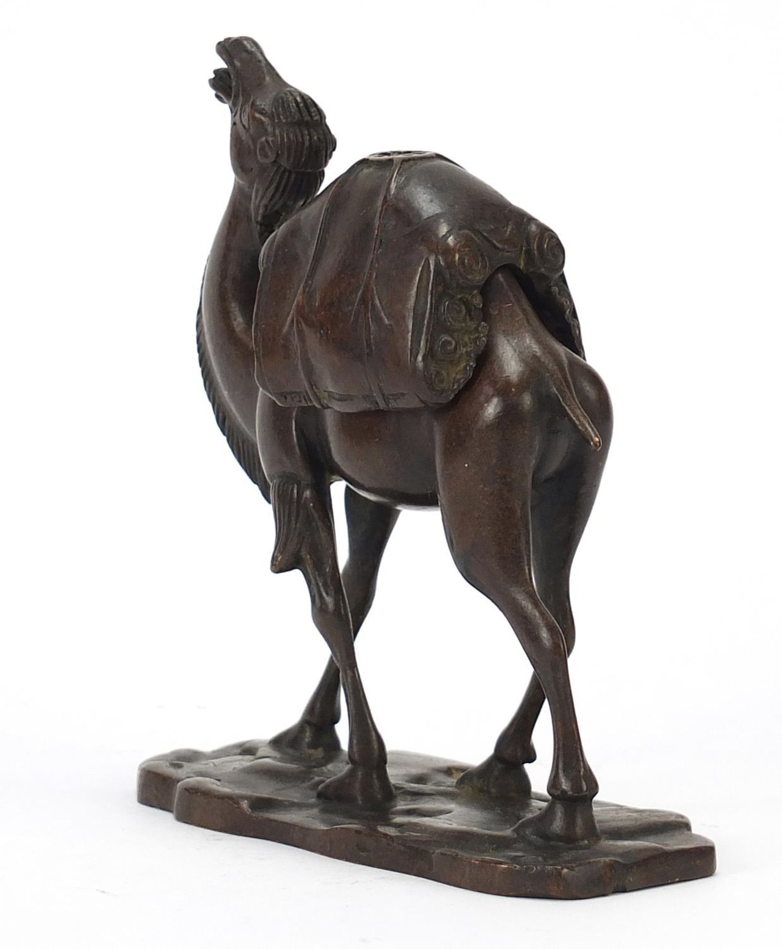 Japanese patinated bronze camel incense burner, character marks to the base, 14.5cm high : - Image 2 of 9