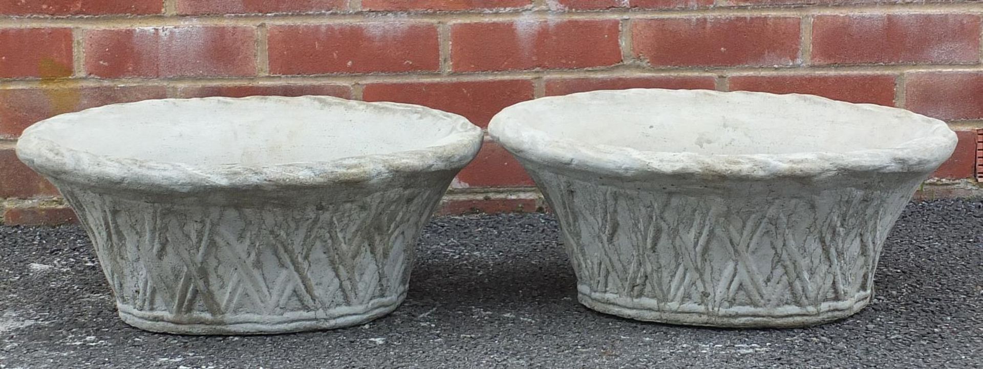 Pair of stoneware garden planters, 20cm high x 48cm wide :
