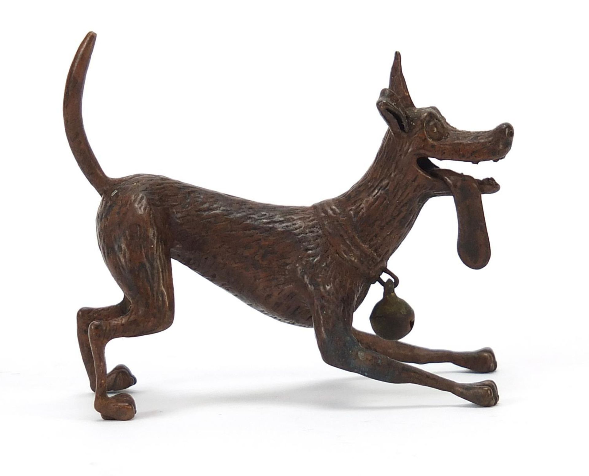 Japanese patinated bronze dog, character marks to the underside, 6cm in length : - Image 4 of 8