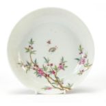 Chinese porcelain shallow dish finely hand painted in the famille rose palette with butterflies