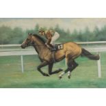 Guy Woods - Willie Carson on Petoski, horse racing interest oil on canvas, framed, 90cm x 59.5cm