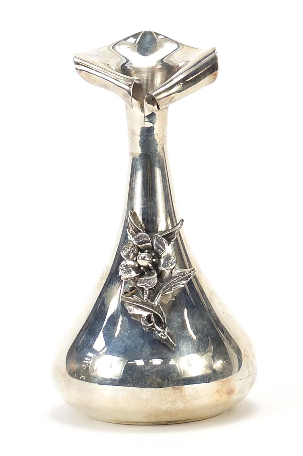 Modernist silver coloured metal vase impressed 925 to the base, 14cm high, 120.5g :