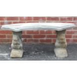 Stoneware garden bench with squirrel supports, 43cm high x 103cm wide :