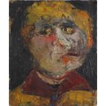 Head and shoulders portrait of a figure, impasto oil on board, unframed, 61cm x 51.5cm :