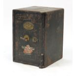 Victorian T Withers & Sons cast iron safe with key, 51cm H x 35.5cm W x 39cm D :