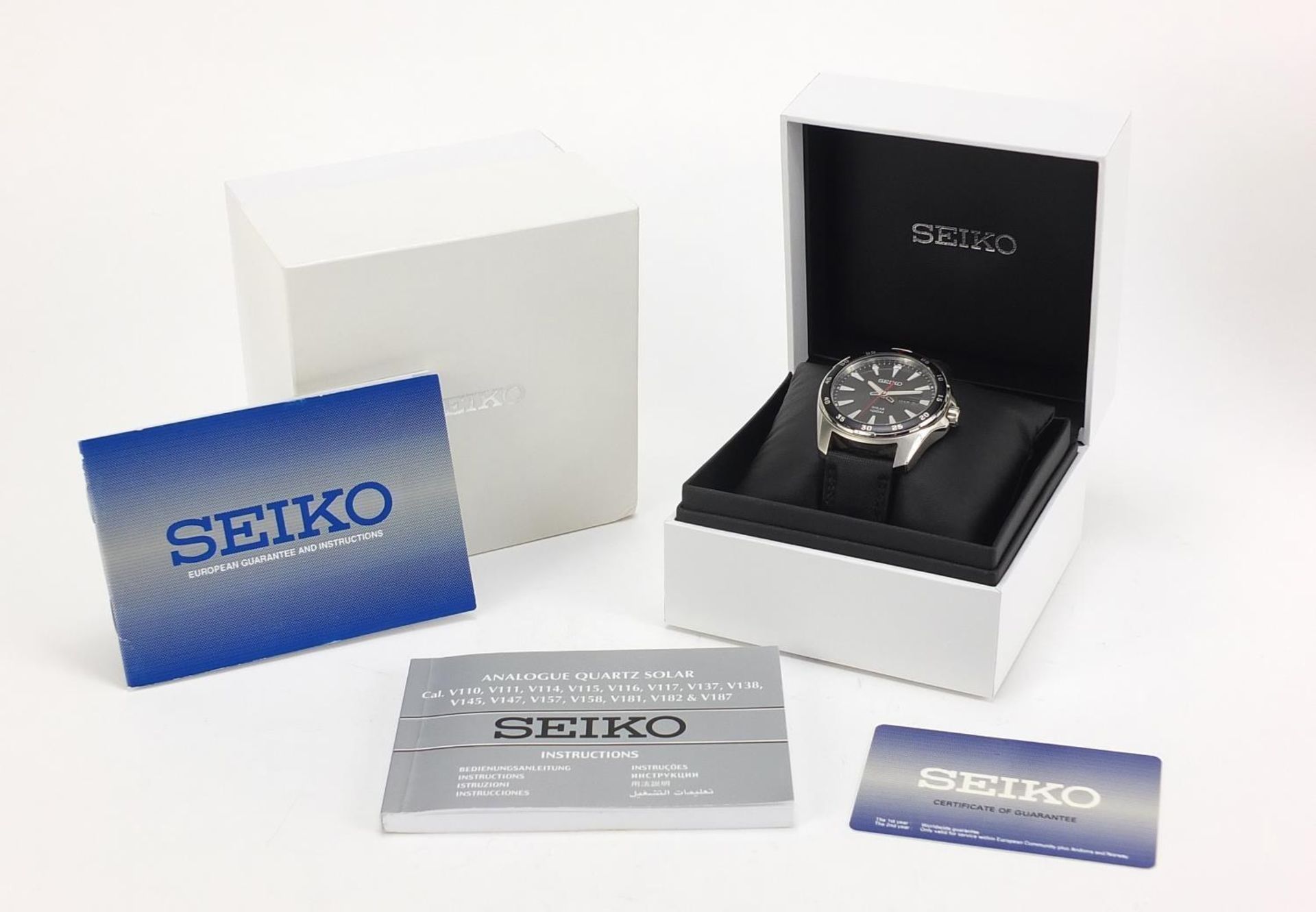 Seiko Solar, gentlemen's 100m diver's quartz wristwatch with day/date aperture, V158-0AYO with box - Image 7 of 8