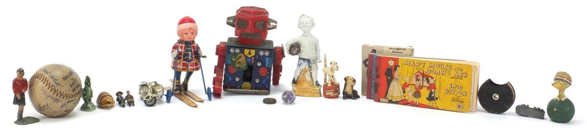 Sundry items including signed cricket ball and part tinplate robot, :