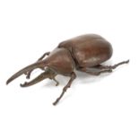 Large Japanese patinated bronze beetle with articulated back, 11cm in length :