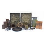 Sundry items including a British Railway drinking water churn, two large classical embossed
