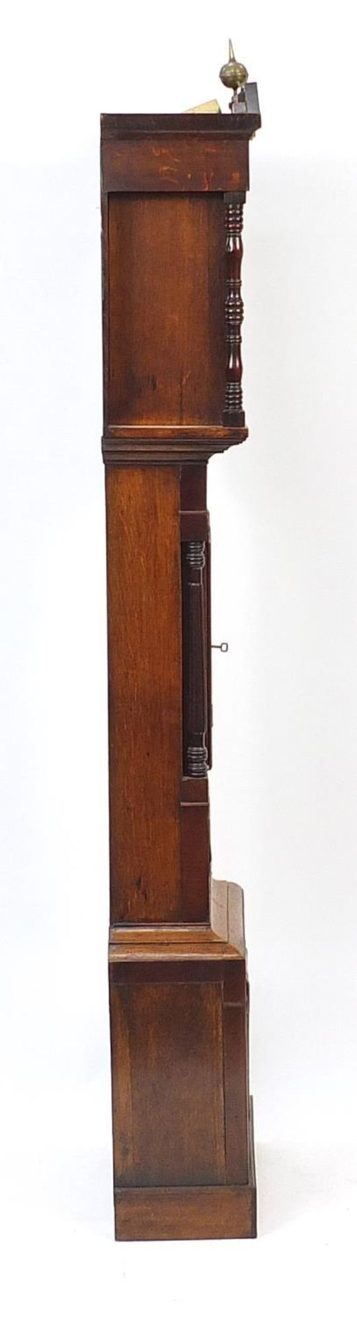 Early 19th century mahogany and oak longcase clock with brass face and subsidiary dial, the circular - Image 7 of 9