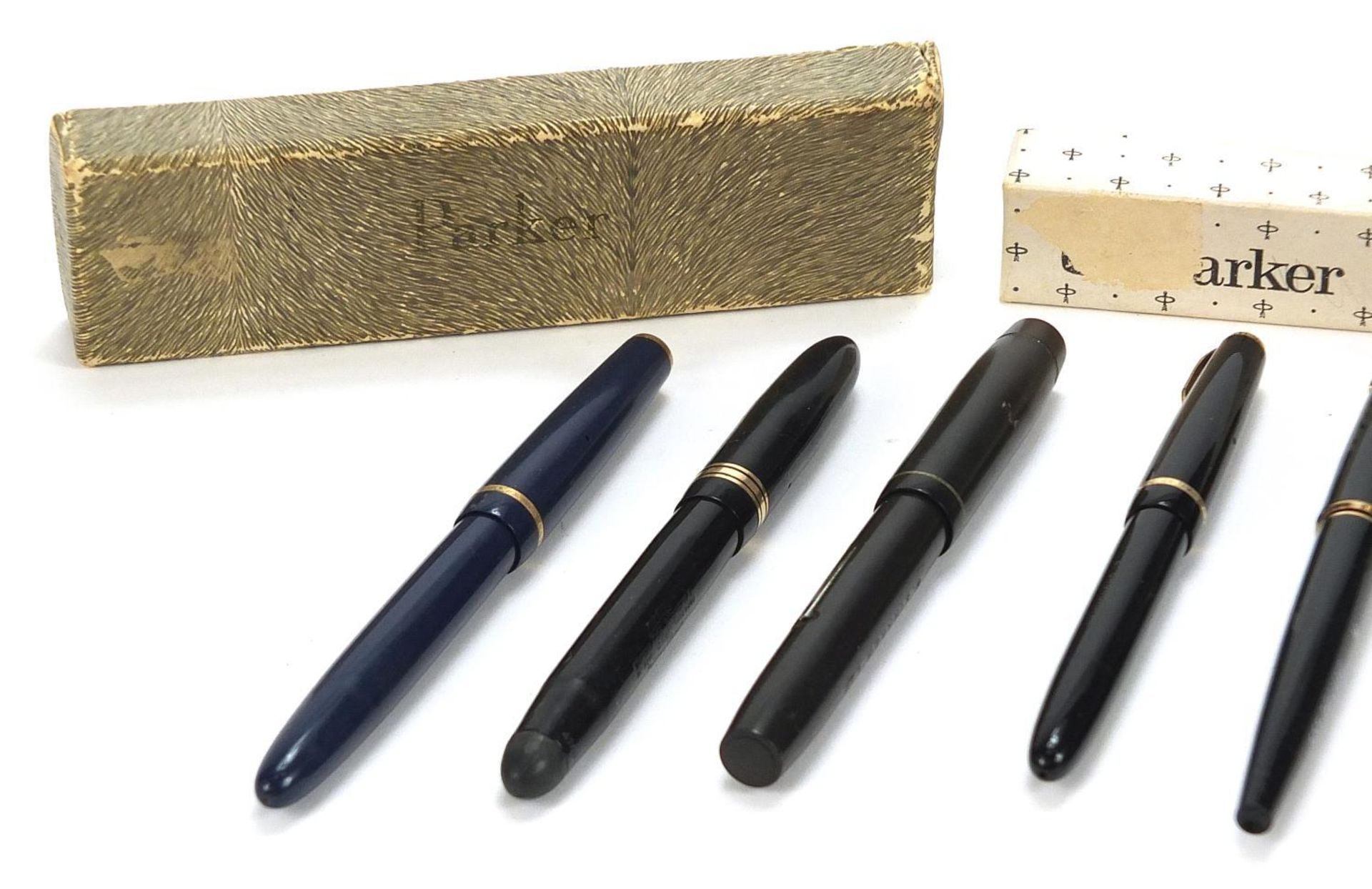 Five vintage fountain pens, four with gold nibs comprising Excelsior no. 2, Parker and Swan - Bild 2 aus 6