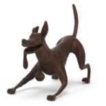 Japanese patinated bronze dog, character marks to the underside, 6cm in length :