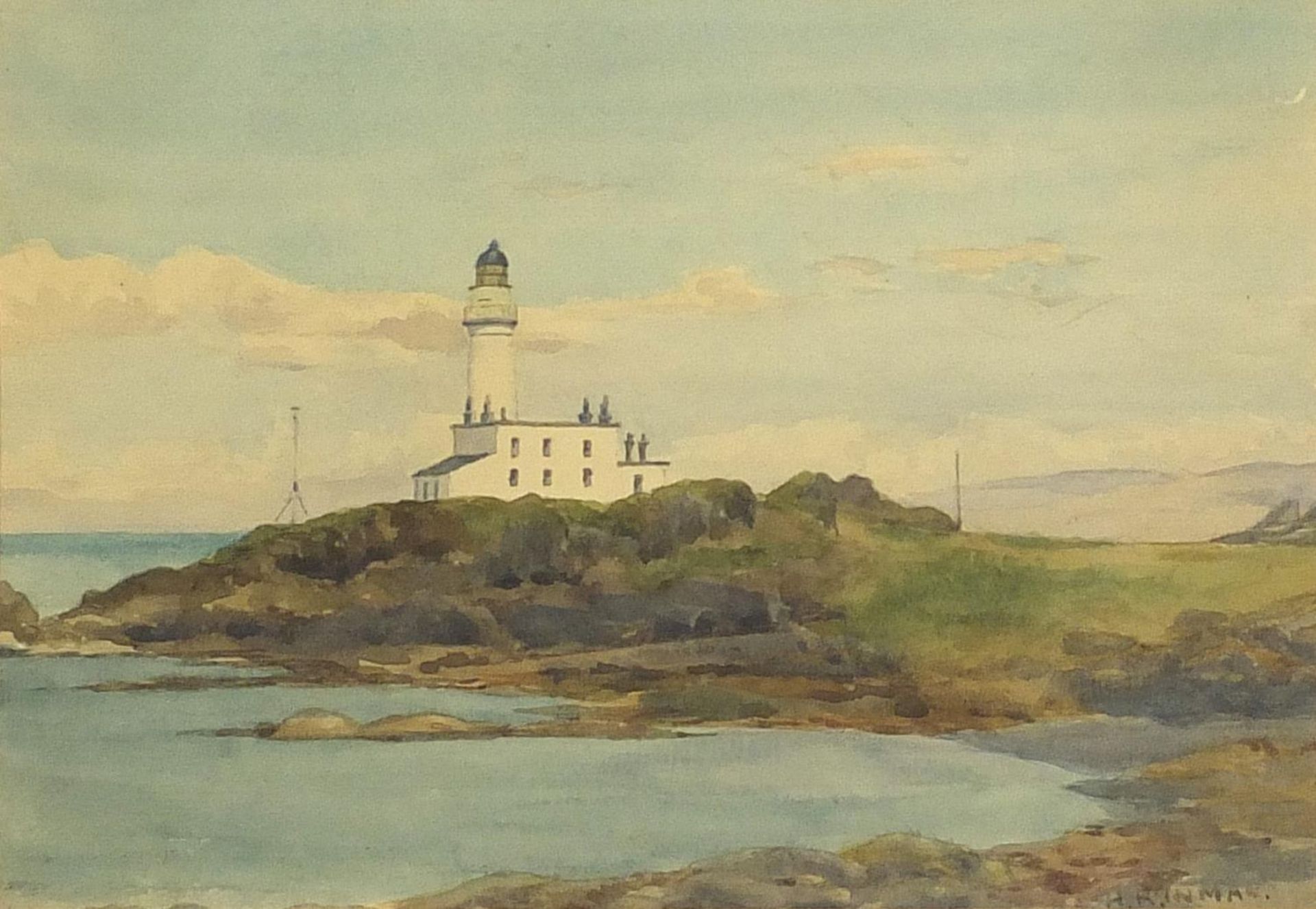 Henry Reid Inman - The lighthouse, Turnberry, signed watercolour, details verso, mounted, framed and