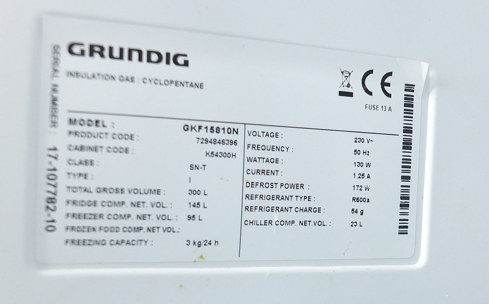 Silver Grundig fridge freezer, model GKF15810N, 181cm H x 54cm W x 56cm D - Image 6 of 6