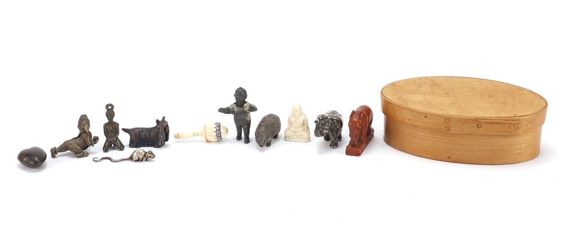 Miniature 19th century and later objects including an Austrian cold painted bronze dog, hedgehog,