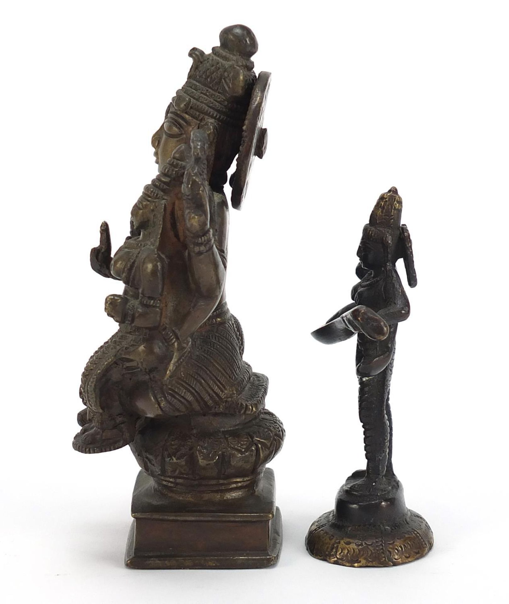 Two Indian patinated bronze votive figures, the largest 16.5cm high : - Image 2 of 6
