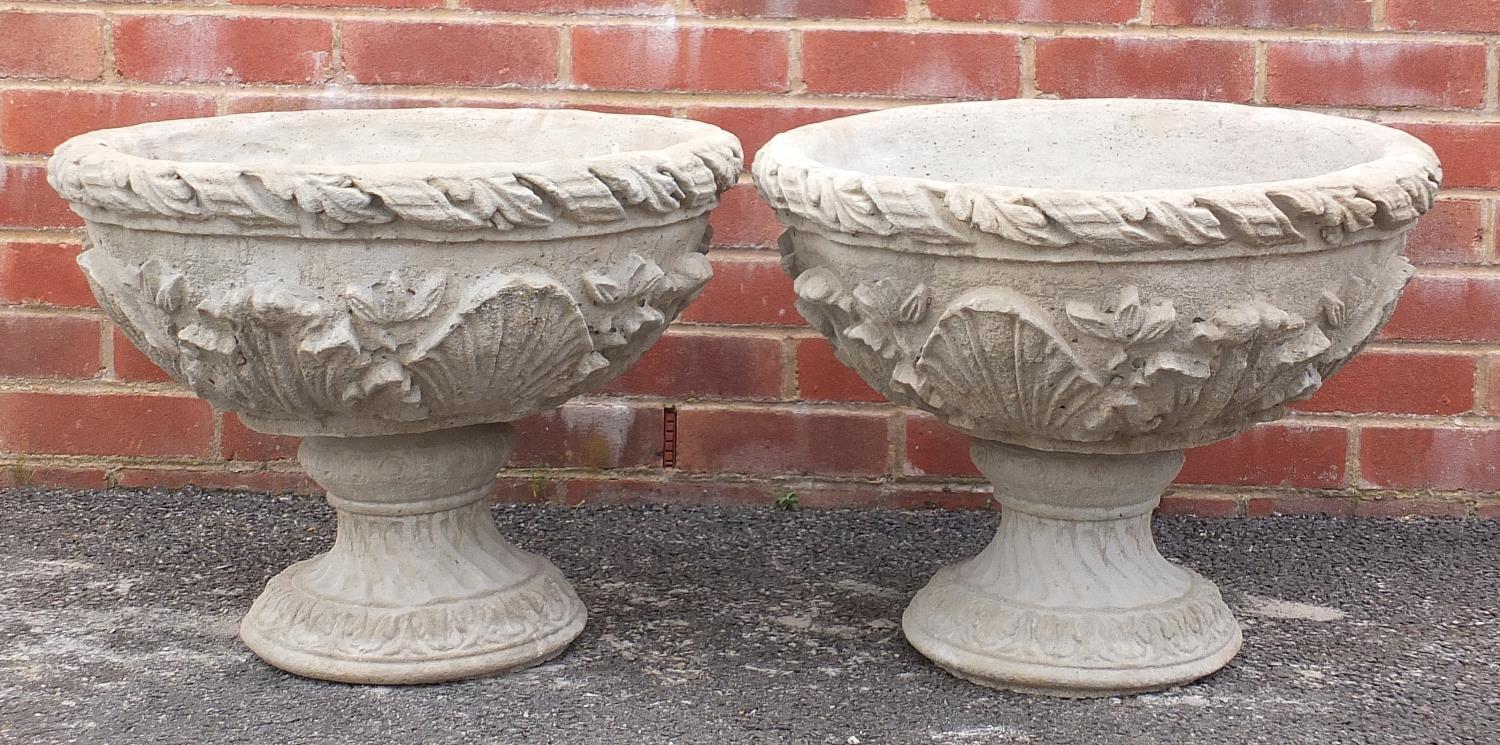 Pair of stoneware garden planters, 41cm high x 54cm in diameter : - Image 3 of 3