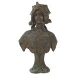 Henry Jacobs, Art Nouveau patinated bronzed bust of a maiden with Napoleon Alliot foundry plaque,