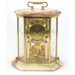 Kundo onyx and brass anniversary clock with bevelled glass, 23cm high :