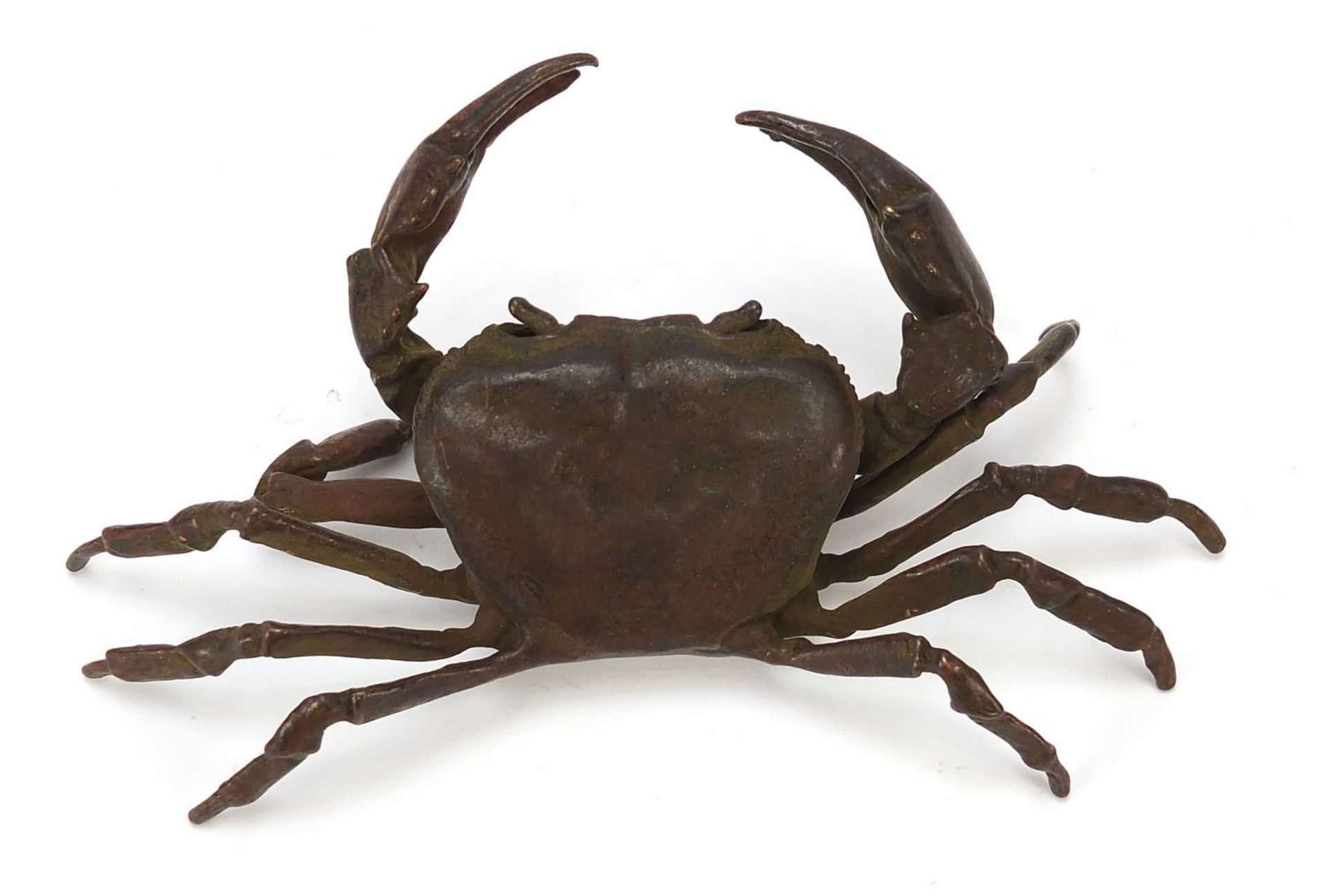 Large Japanese patinated bronze crab, impressed character marks to the underside, 11.5cm wide : - Image 6 of 7