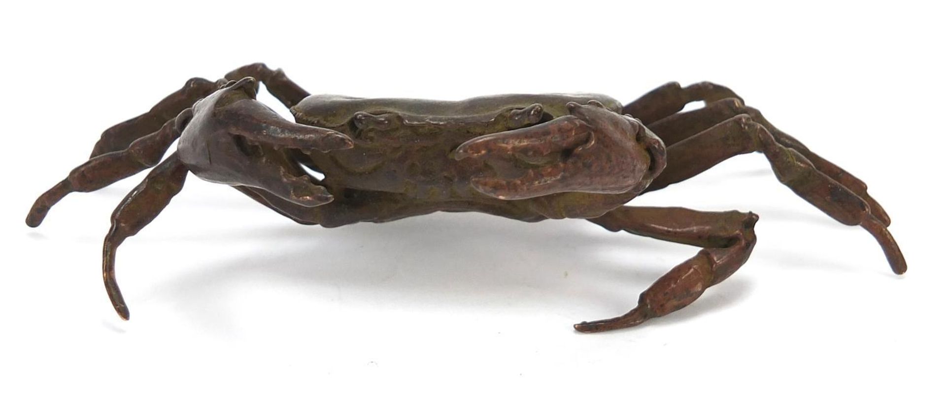 Large Japanese patinated bronze crab, impressed character marks to the underside, 11.5cm wide : - Image 2 of 7