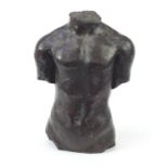 Large bronzed sculpture of a male torso, 54.5cm high :