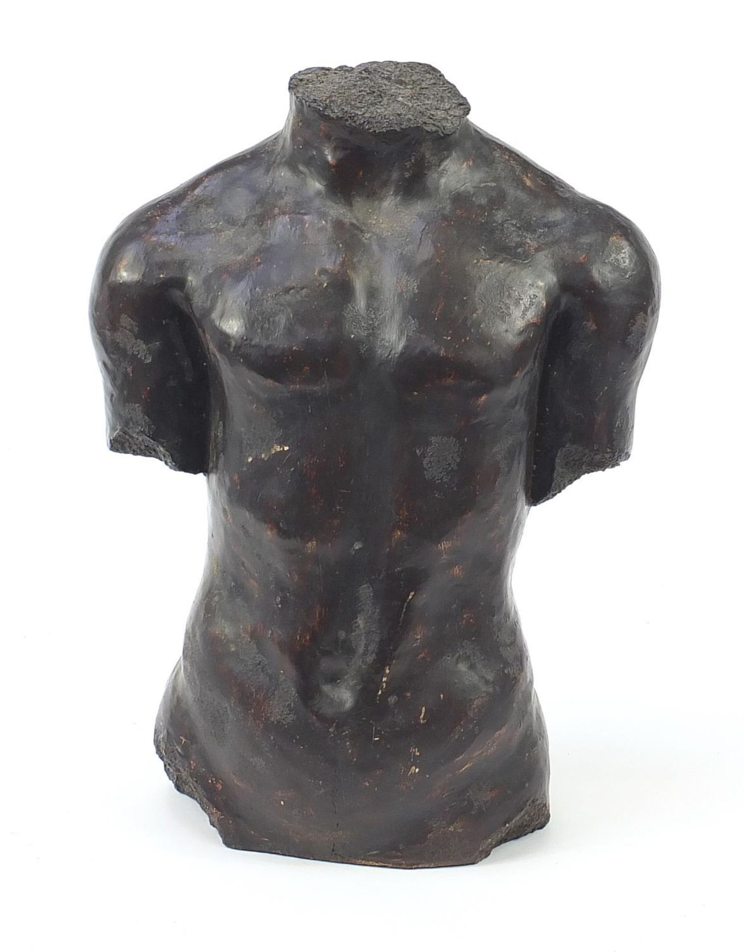 Large bronzed sculpture of a male torso, 54.5cm high :