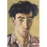 Head and shoulders portrait of a young man, possibly John Minton, oil on canvas board, framed,