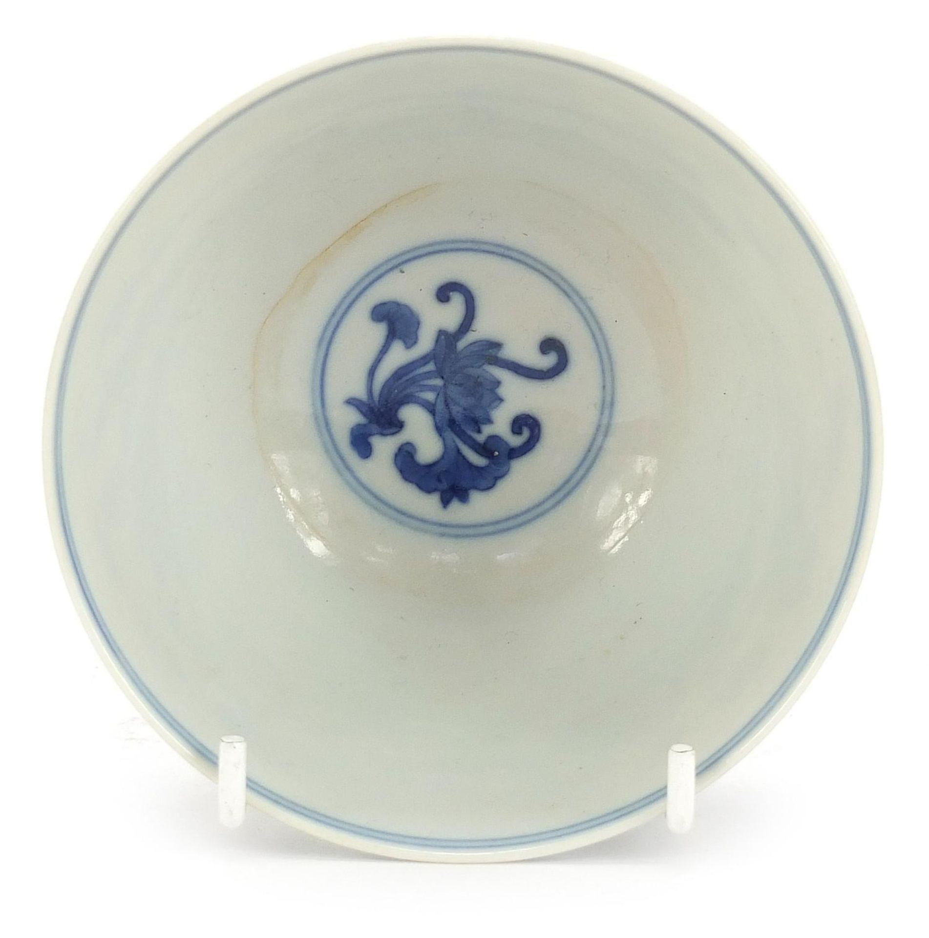 Chinese blue and white porcelain bowl hand painted with flowers, six figure character marks to the - Image 5 of 8