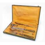 Early 20th century French five piece carving set, with silver plated mounts, some with horn