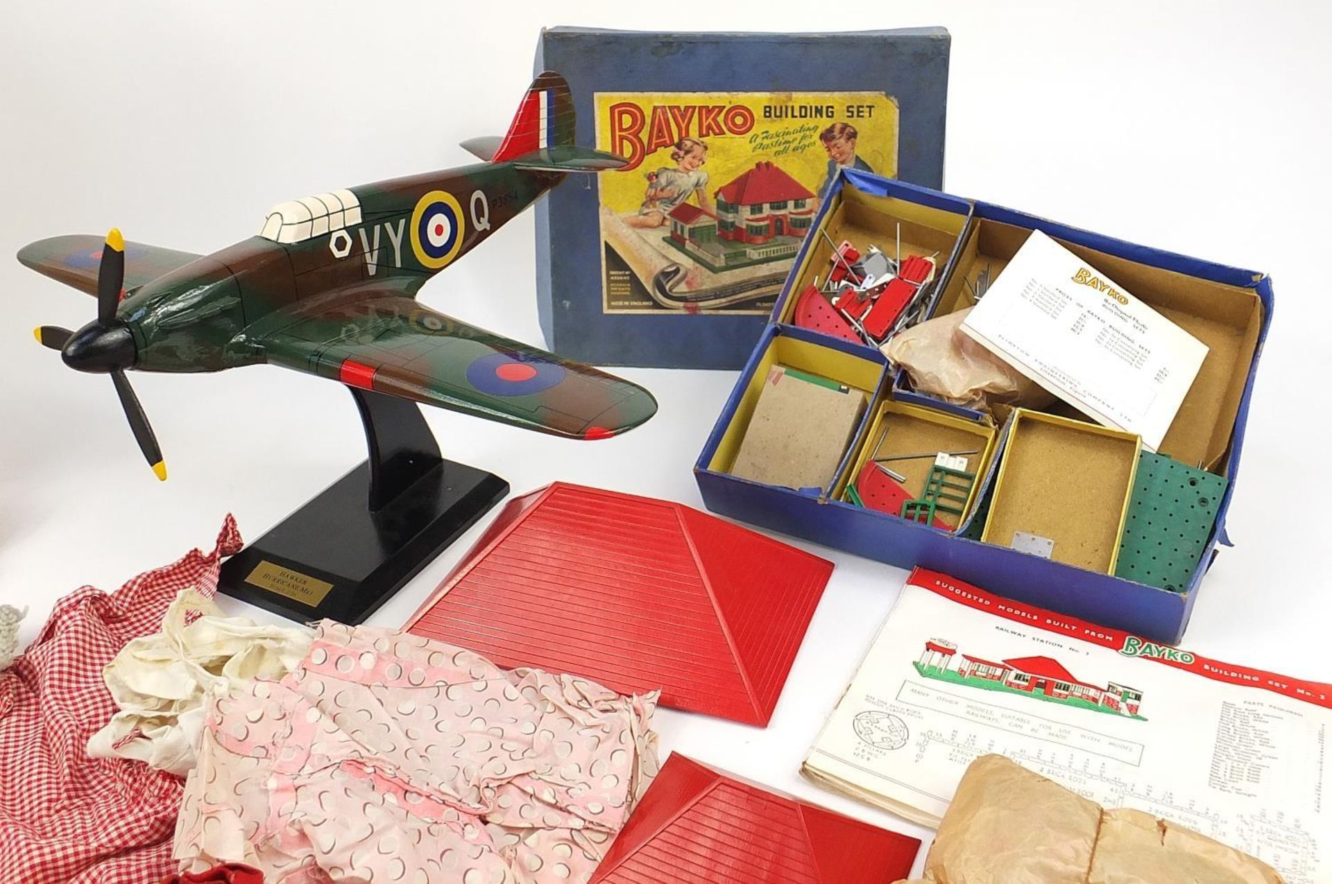 Vintage and later toys including a large model Hawker Hurricane, Meccano, two bisque head - Bild 6 aus 6