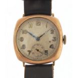 Military interest 9ct gold gentlemen's trench wristwatch, the case 28mm wide :