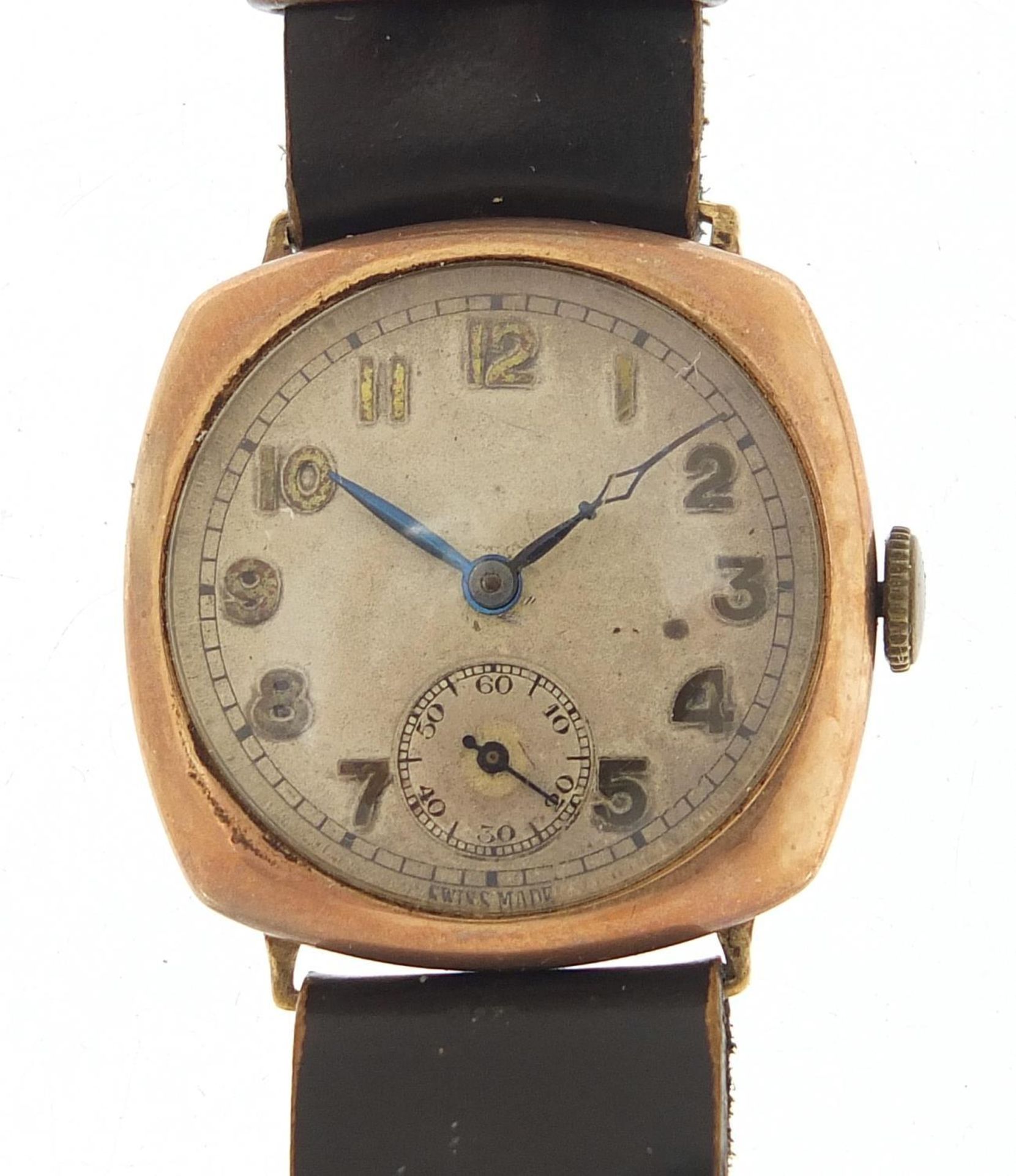 Military interest 9ct gold gentlemen's trench wristwatch, the case 28mm wide :