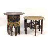 Two Anglo Indian occasional tables comprising black lacquered example gilded with deities and a tray