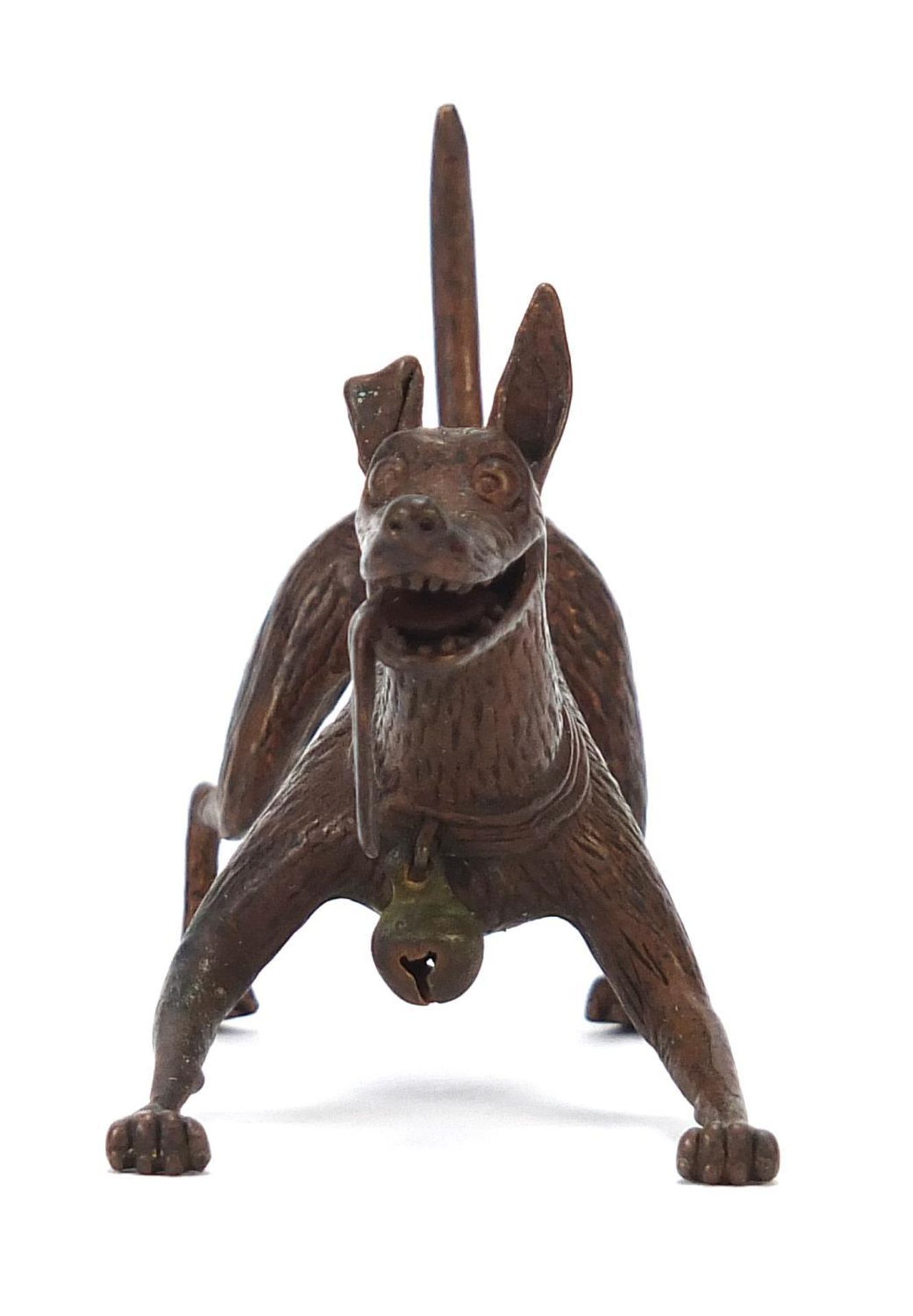 Japanese patinated bronze dog, character marks to the underside, 6cm in length : - Image 3 of 8