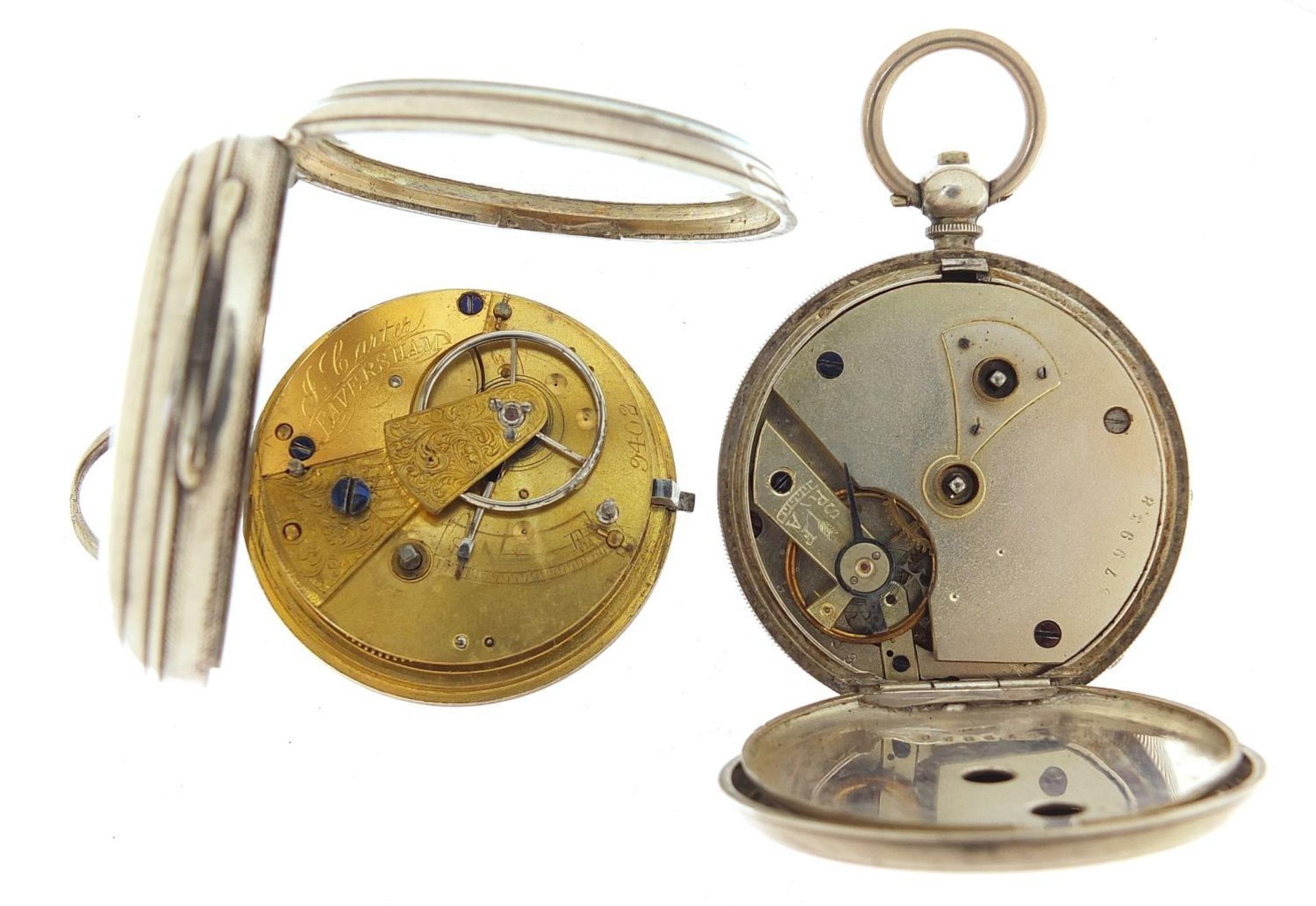 Two gentlemen's silver open face pocket watches, including J Carter with fusée movement, 50mm and - Image 2 of 5