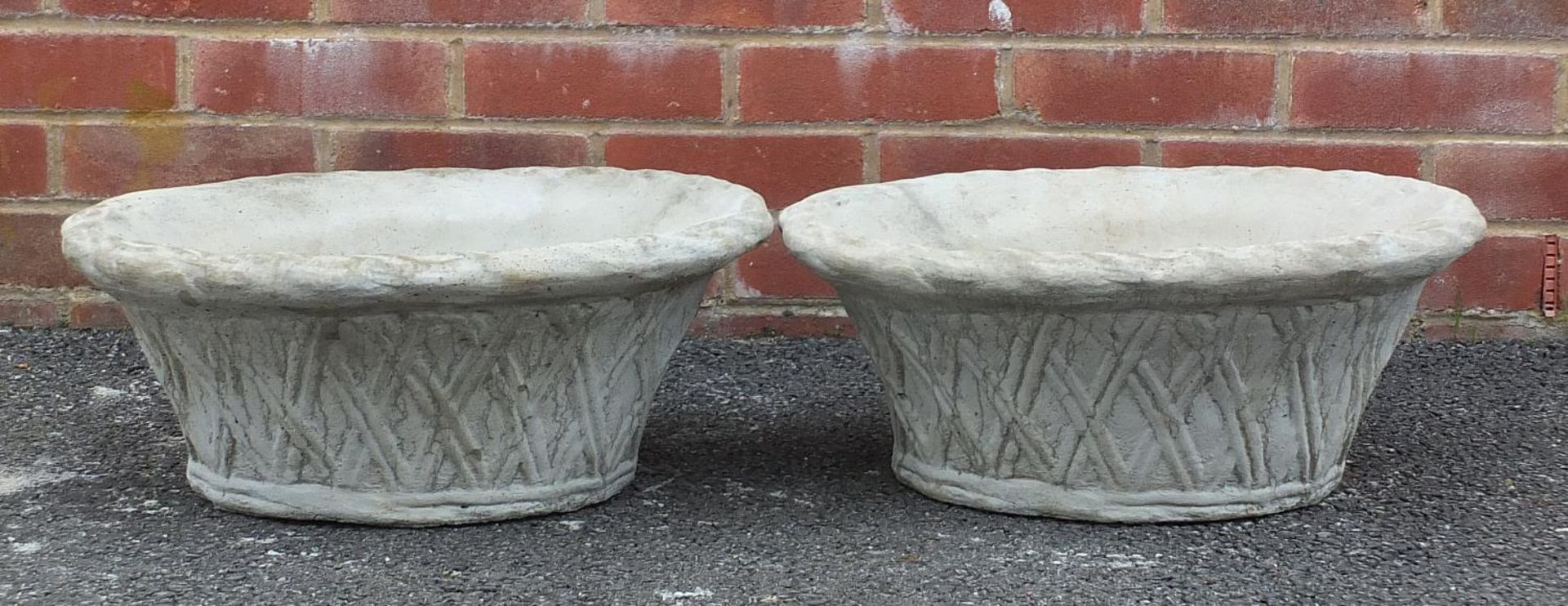 Pair of stoneware garden planters, 20cm high x 48cm wide : - Bild 3 aus 3