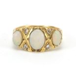 18ct gold cabochon opal and diamond ring, size N, 5.5g :
