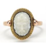 Antique unmarked gold and glass ring, depicting a bust of a mythical figure, size R, 5.2g :