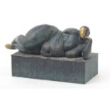 Mid century design patinated bronze study of a nude female, 30cm in length :