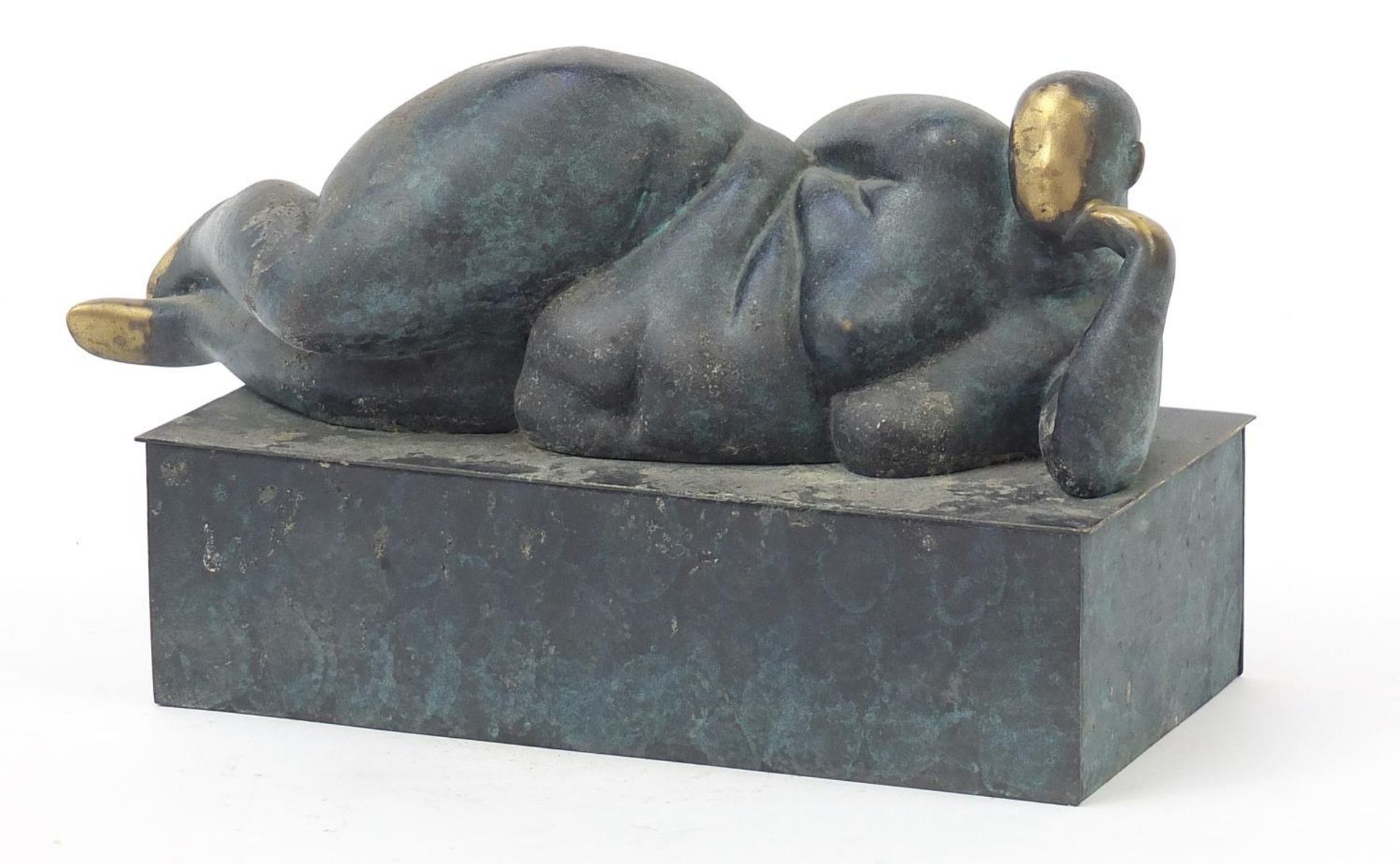 Mid century design patinated bronze study of a nude female, 30cm in length :