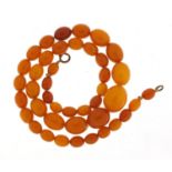 Butterscotch amber coloured graduated bead necklace, 44cm in length, 23.2g :