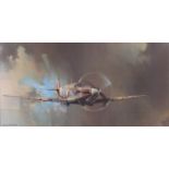 After Barrie A F Clark - Spitfire, military interest print in colour, framed and glazed, 90cm x 44.