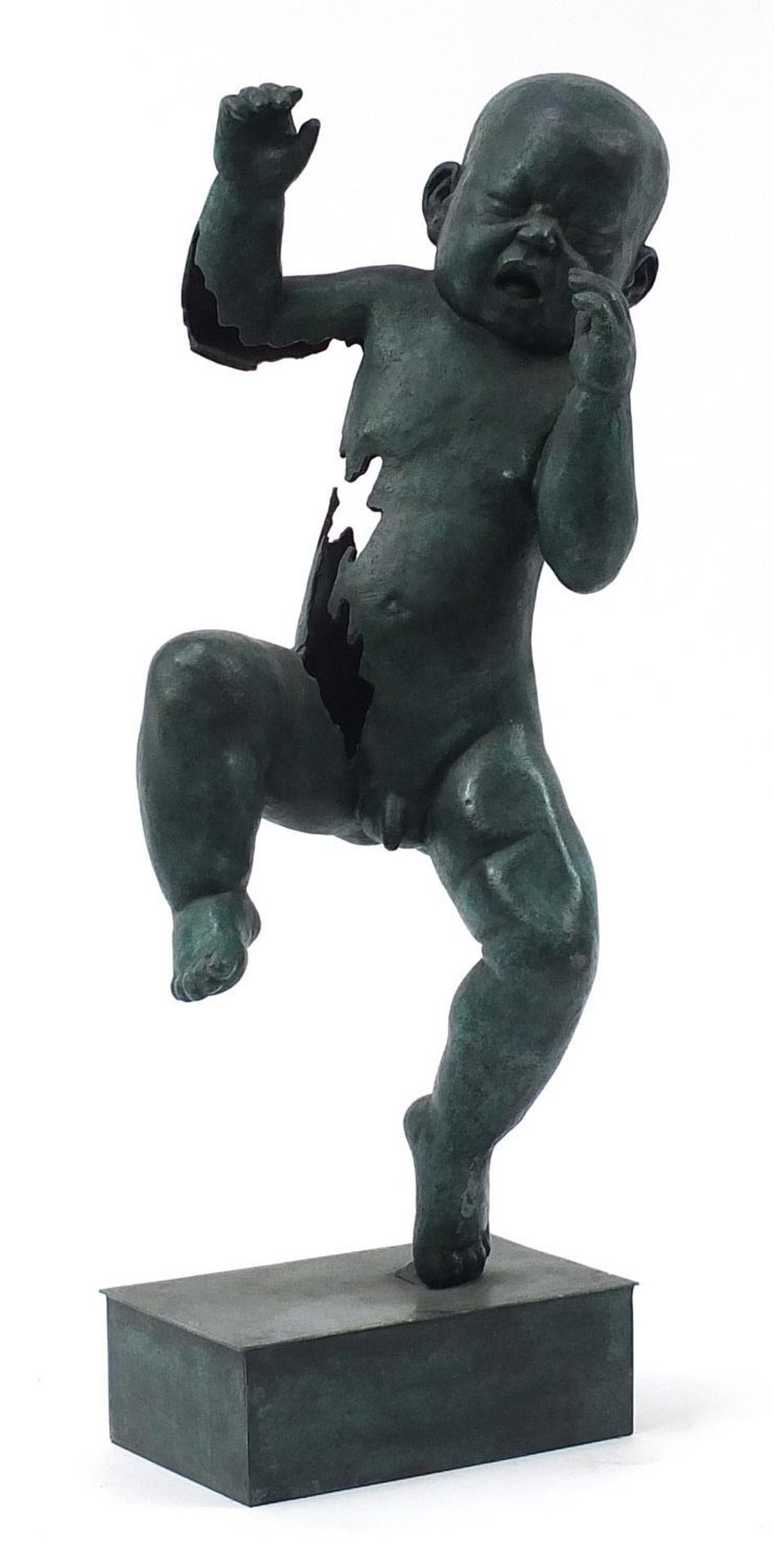 Large patinated bronze study of a nude baby boy, 61cm high :