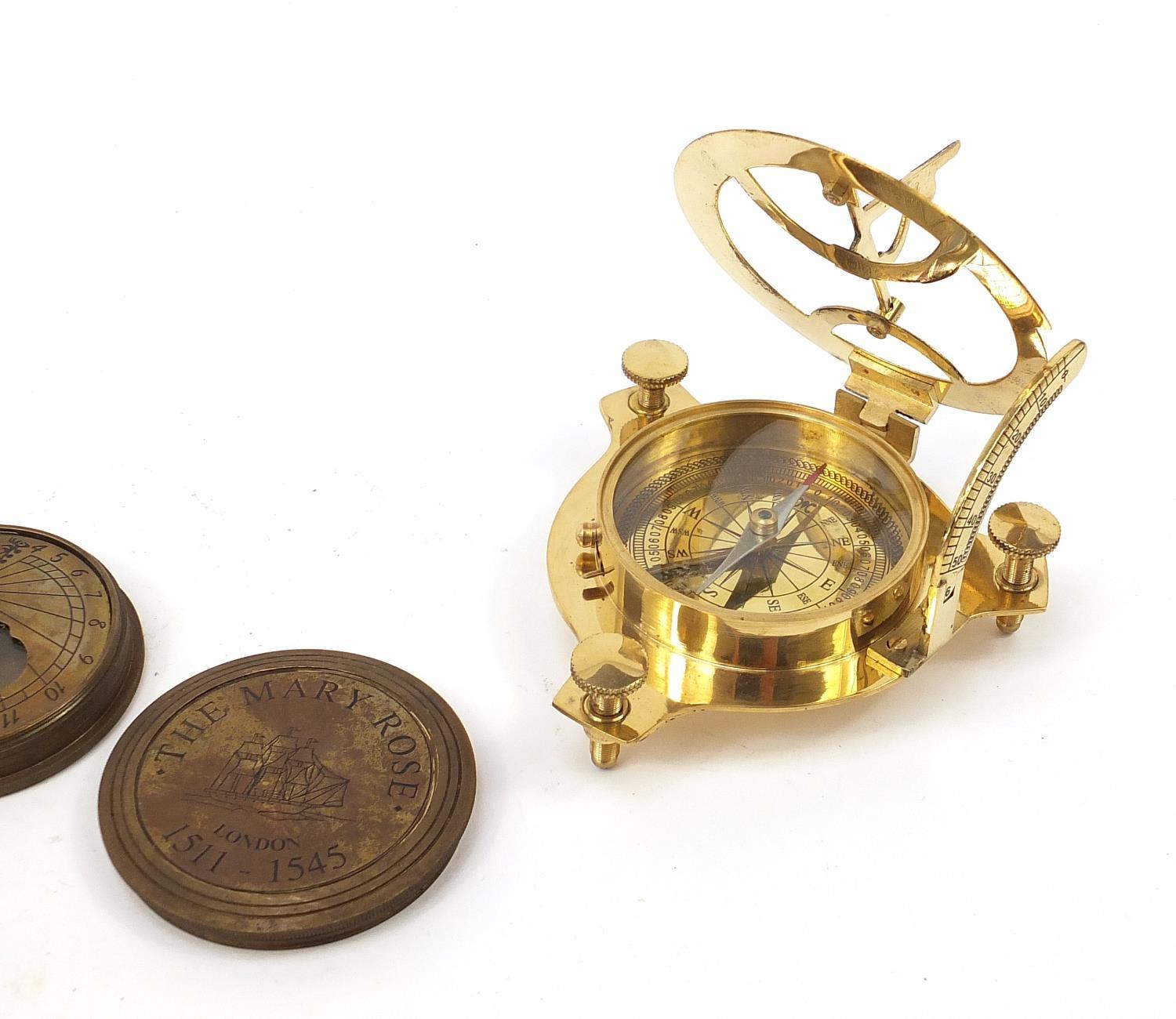 Three naval/military interest compasses including two with sundials : - Image 4 of 6