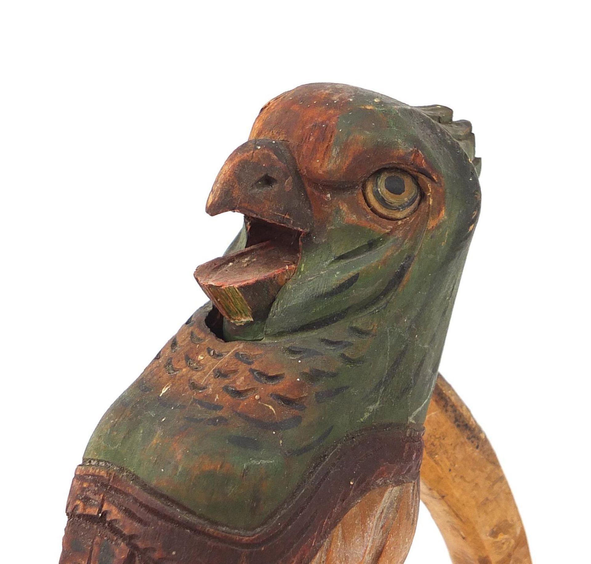 Pair Black Forest carved wood nutcrackers in the form of a parrot, 18.5cm high : - Image 2 of 3