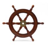 Hardwood ship's wheel with brass mounts, 46cm in diameter :