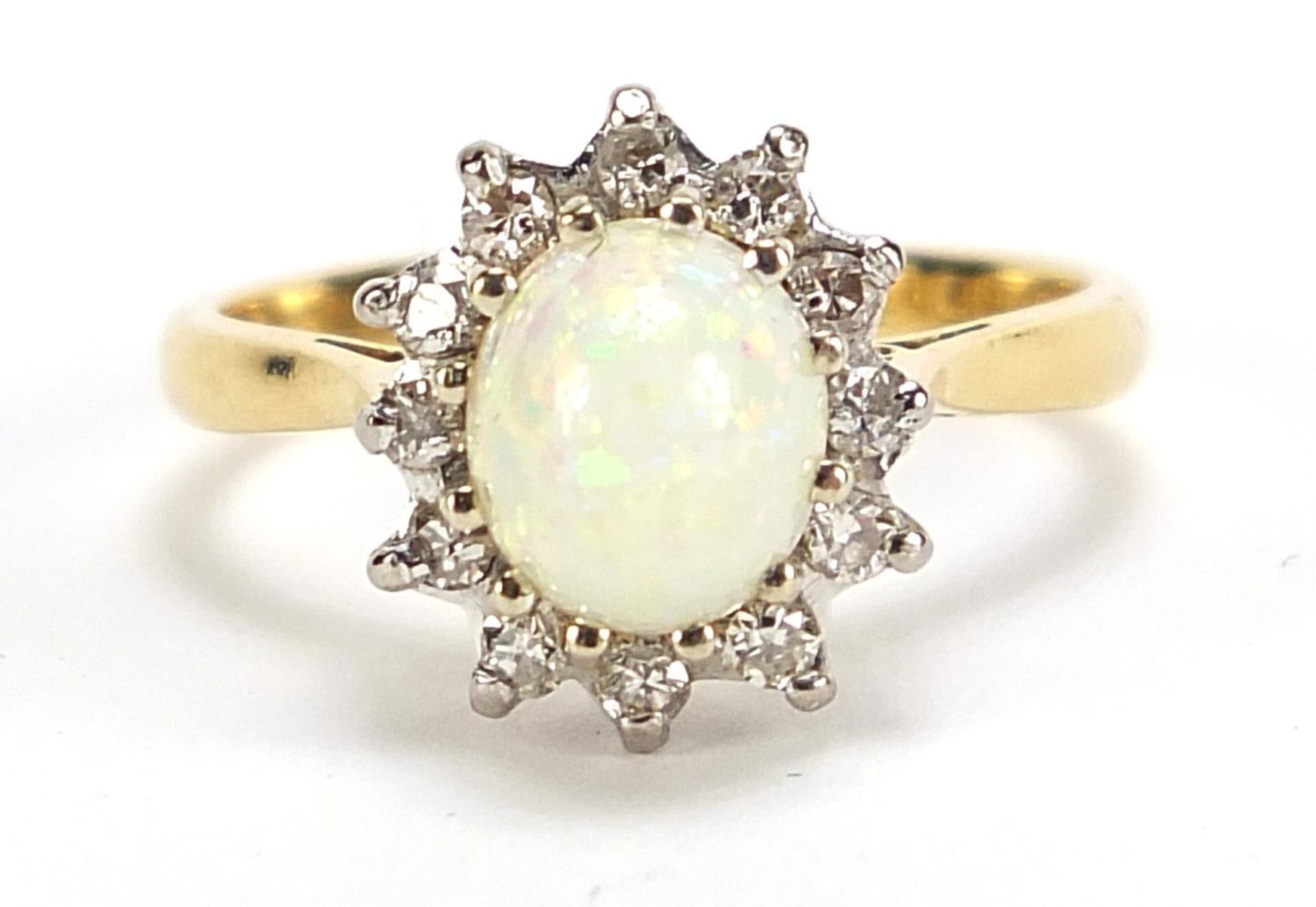 18ct gold cabochon opal and diamond ring, stamped Cudos, size M, 4.4g :