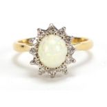 18ct gold cabochon opal and diamond ring, stamped Cudos, size M, 4.4g :